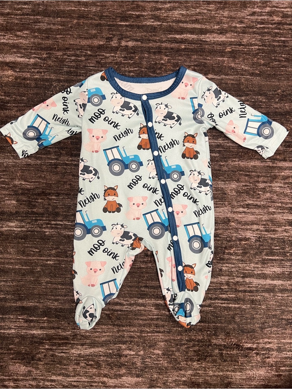 Blue Farm Animals Footed One-Piece - 0-3 monkey